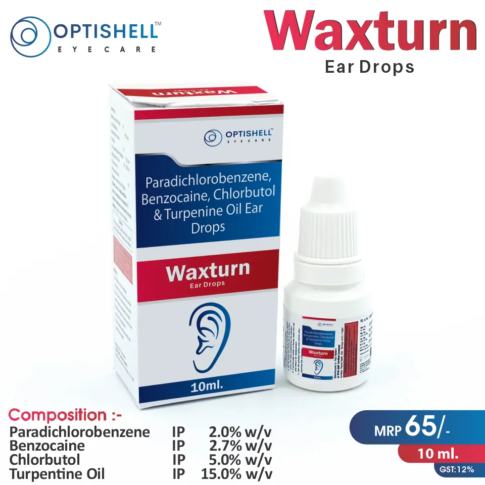 Benzocaine + Chlorbutol + Paradichlorobenzene + Turpentine Oil Drop at best price in PCD Pharma Franchise for Ear Pain Relief.